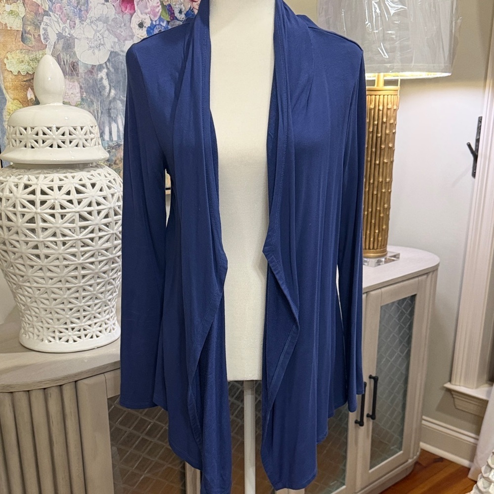 Joan Vass Women's Blue Open Front Cardigan Medium